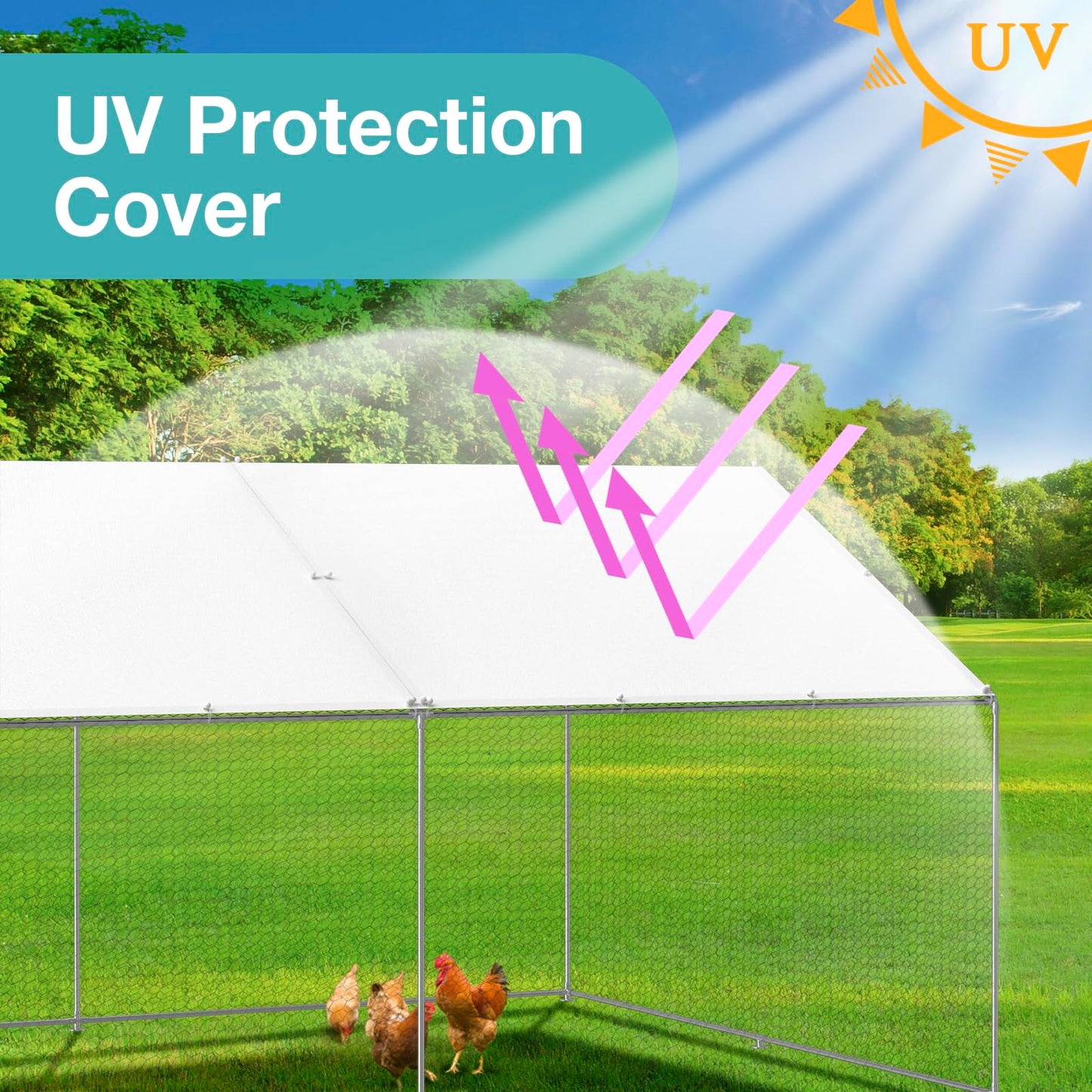 Chicken Coop Cover Waterproof, 11.5 * 6.5 FT Chicken Run Tarp with Ball Bungees Cords, UV Shade Cloth for Yard Large Chicken Coop, Walk-in Chicken Run Pen, Duck Coop Tarp Replacement (2 Pack,White)