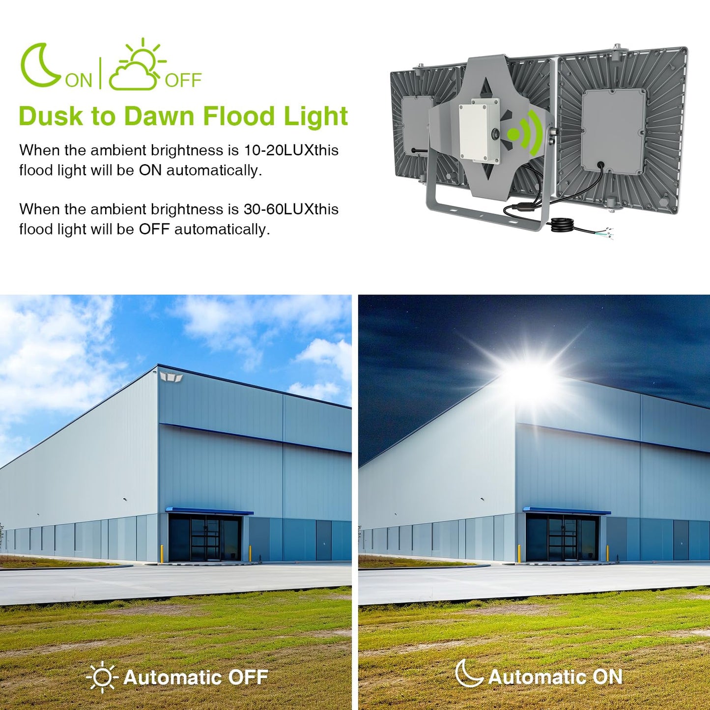 STASUN 900W Dusk to Dawn Flood Light, 90000LM 6000K LED Floodlight Outdoor with Photocell Sensor, IP66 Waterproof, 3Head Muti Angle Lighting for Parking Lot, Stadium, Arena, Commercial, Sport Court