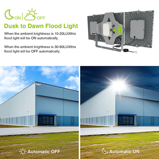 STASUN 900W Dusk to Dawn Flood Light, 90000LM 6000K LED Floodlight Outdoor with Photocell Sensor, IP66 Waterproof, 3Head Muti Angle Lighting for Parking Lot, Stadium, Arena, Commercial, Sport Court