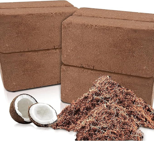 Premium Organic Coconut Coir Bricks - 8 Pack Coco Coir Bricks for Planting, Gardening, and Potting Soil Substrate. Low EC & pH Balanced 100% Organic Peat Moss Mix with Fiber from Coconut Husks