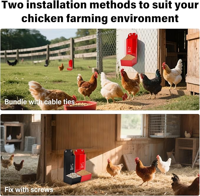 2 Pack Chicken Oyster Shell Feeder and Grit Device, Corner Chicken Feeder, Coop Accessories, Suitable for Hens and Chicks (Black+Red)