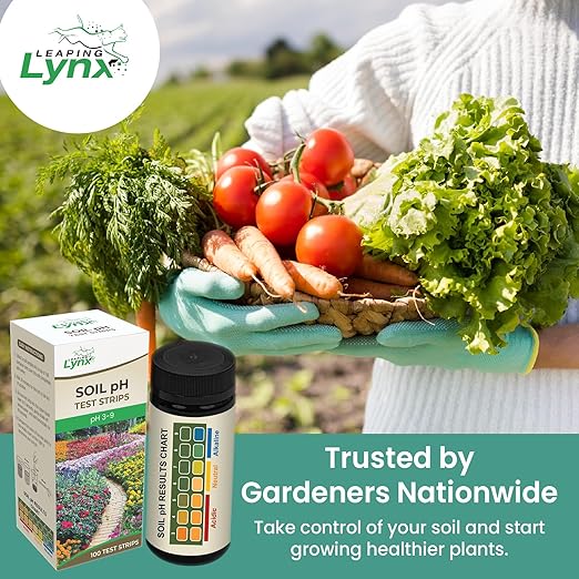 Soil pH Test Kit (3-9 Range) 100 Soil pH Tester Strips, Test Soil of Garden Lawn Grass Vegetable Flower Compost Indoor & Outdoor Plants