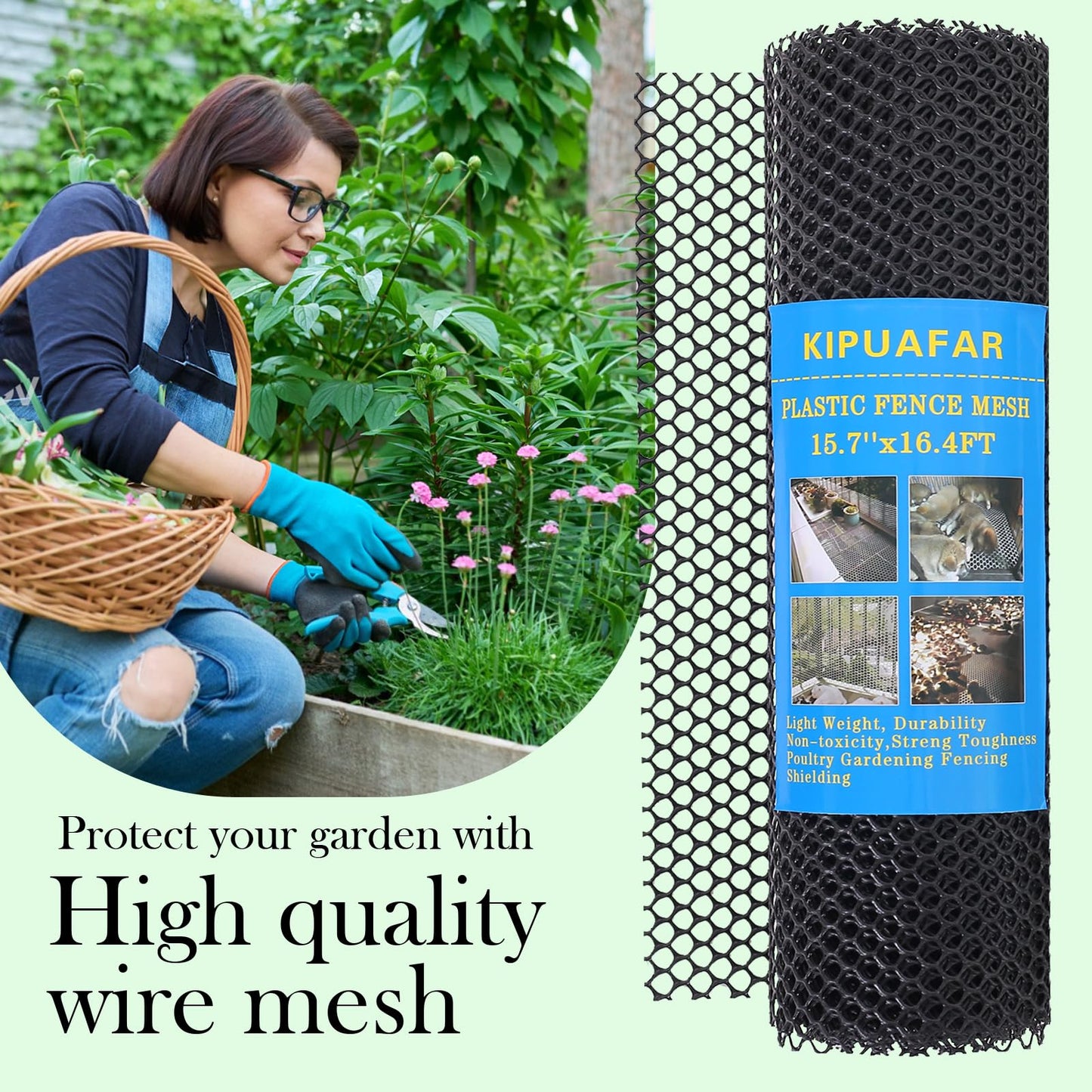 Pet Proof Barrier Net, Black Plastic Chicken Wire Mesh Fencing 15.7IN x 16.4FT, Balcony Cat Safety Net & Garden Snake Barrier, Heavy Duty Protection for Chicken Coops, Rabbit Hutches, Dog Kennels