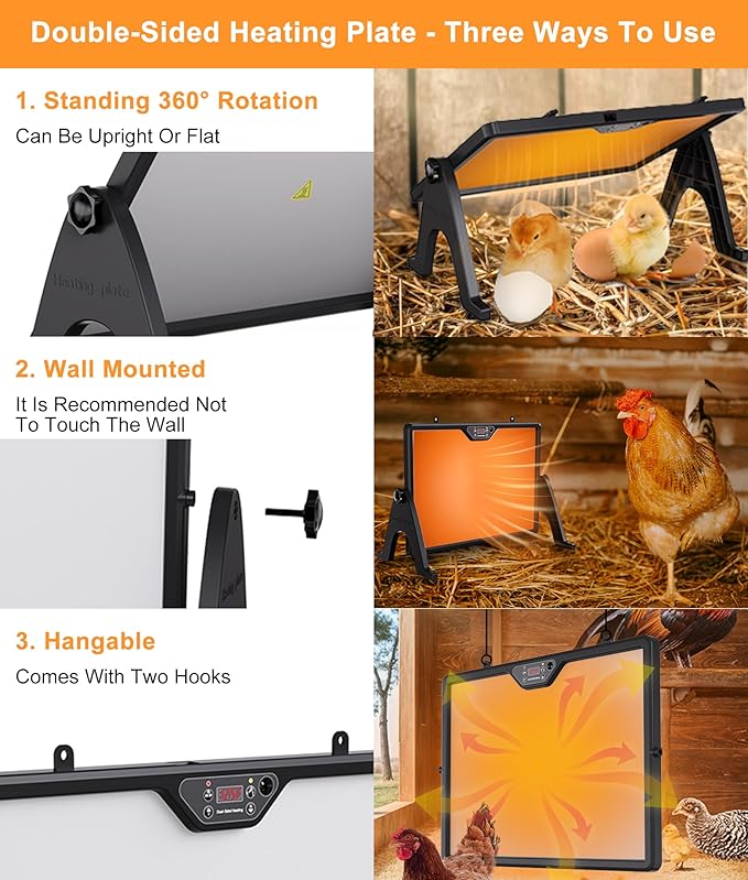 2026 Smart Chicken Coop Heater for Winter Heating, Radiant Heat Panel w Adaptive Temperature Sensor, Chicken Heater Plate for Baby Chicks, Adaptable to Timer and Temp Controllers, Etl Ul Compliant