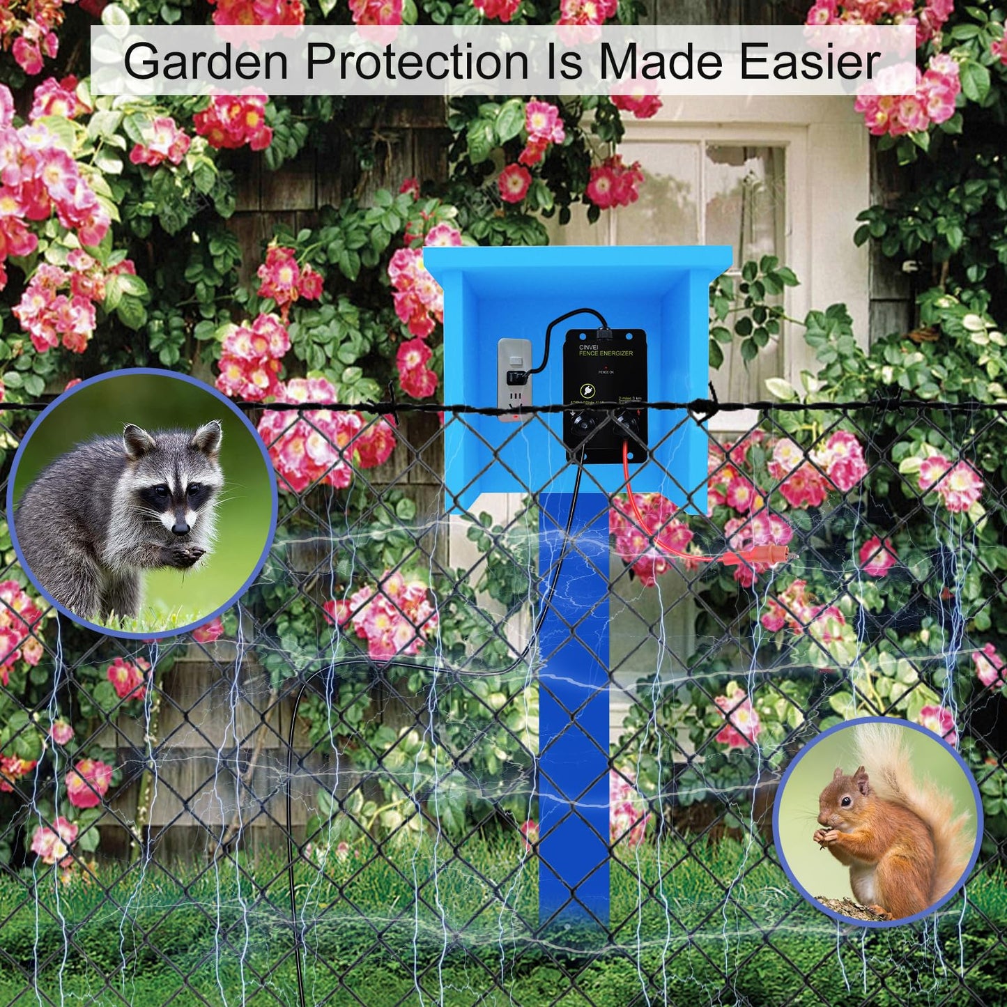 Electric Fence Energizer for Preventing Wild Animals Intruding, CINVEI 2-Mile Electric Fence Energizer for Preventing Wild Animals Intruding 8 Acres Output Voltage 5000V, 0.1 Joule