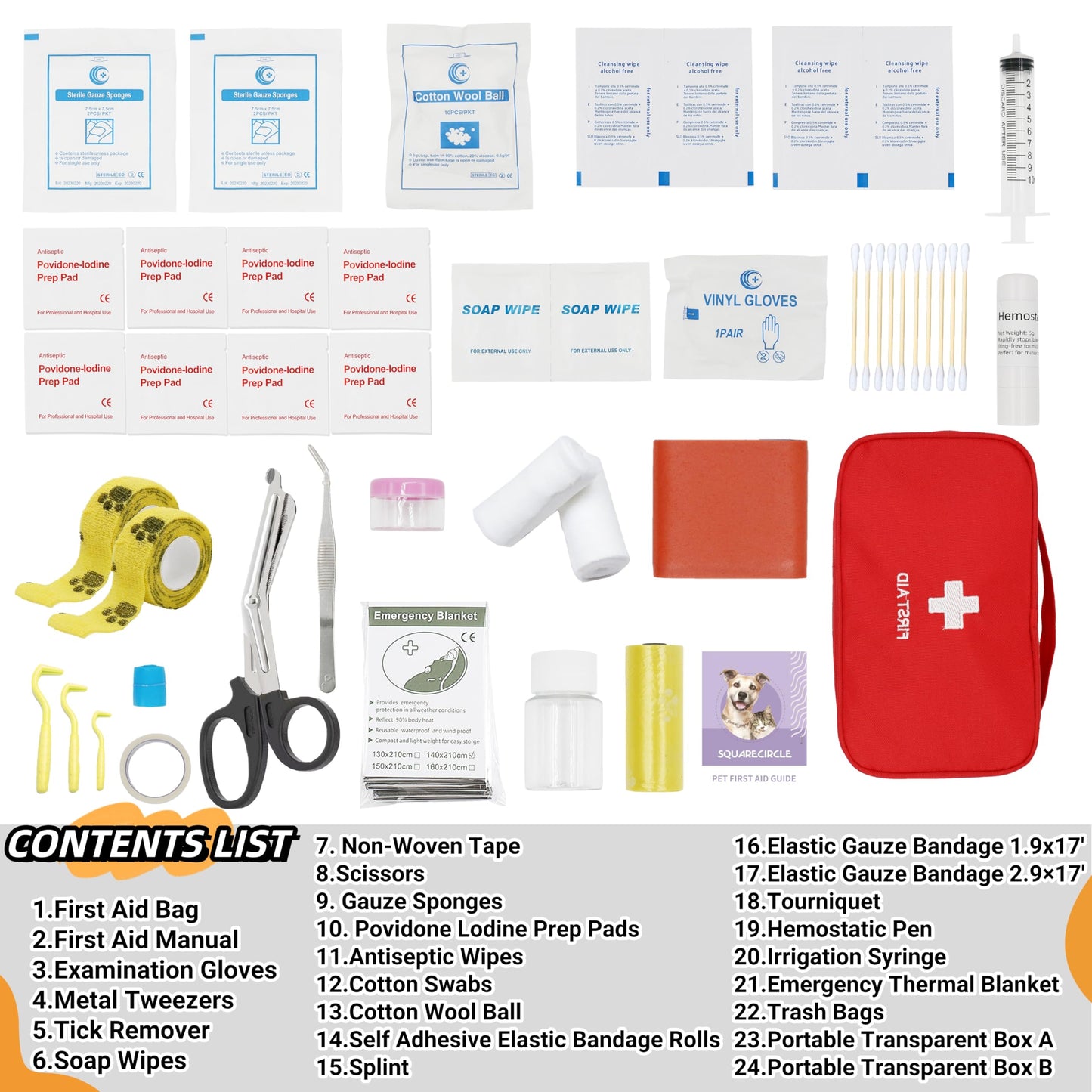 Pet Emergency Kit - Pet First Aid Kit for Dogs and Cats, Dog Camping Essentials, Dog Travel Accessories, Ideal for Home, Travel, Camping, and Hiking