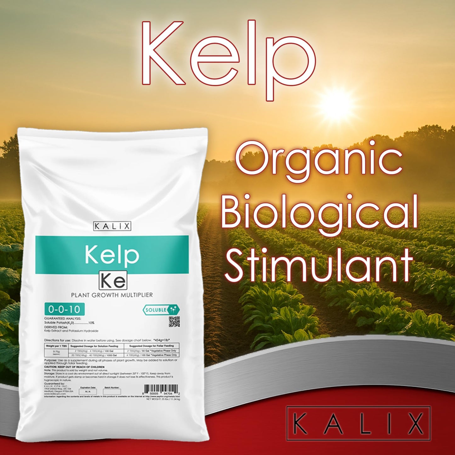 KALIX Kelp Fertilizer | Organic Seaweed Plant Food & Growth Booster | Water-Soluble Nutrients for Vegetables, Flowers, Herbs, and Lawns | Ideal for Soil & Hydroponics – 25lb