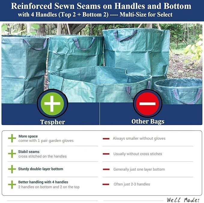 Professional 2-Pack 106 Gallon Large Lawn Garden Bags (D31, H31 in) Yard Waste Bags with Gardening Gloves, Big Leaf Bag,Yard Debris Bags,Garden Trash Container,Lawn Grass Clippings,Weeds Bag 4 Handles