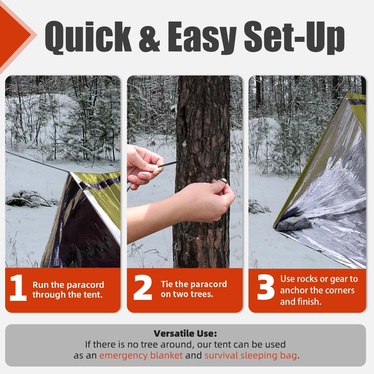 Frelaxy Extra-Thick Emergency Tent, Compact Survival Tent with Whistle, Upgraded Paracord, Storage Pouch, and EVA Case, 2 Person Emergency Shelter for Backpacking, Hiking (Army Green - 1 Pack)