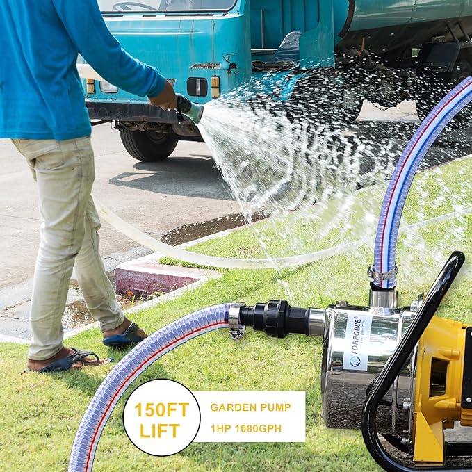 1.0HP Electric Shallow Well Pump 110V Portable Water Transfer Pump 1080GPH 18GPM Stainless Steel Pumps 150ft Heigh Draining Irrigation Pump for Garden Lawn Draining Irrigation System