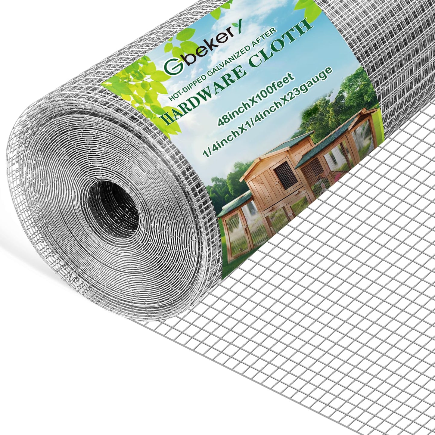 Gbekery Hardware Cloth 1/4 inch 48in x 100ft 23 Gauge, Chicken Wire Hot-dip Galvanized After Welding Fence Roll Garden Plant Welded Metal Wire Fencing Roll, Rabbit Cages Snake Fence