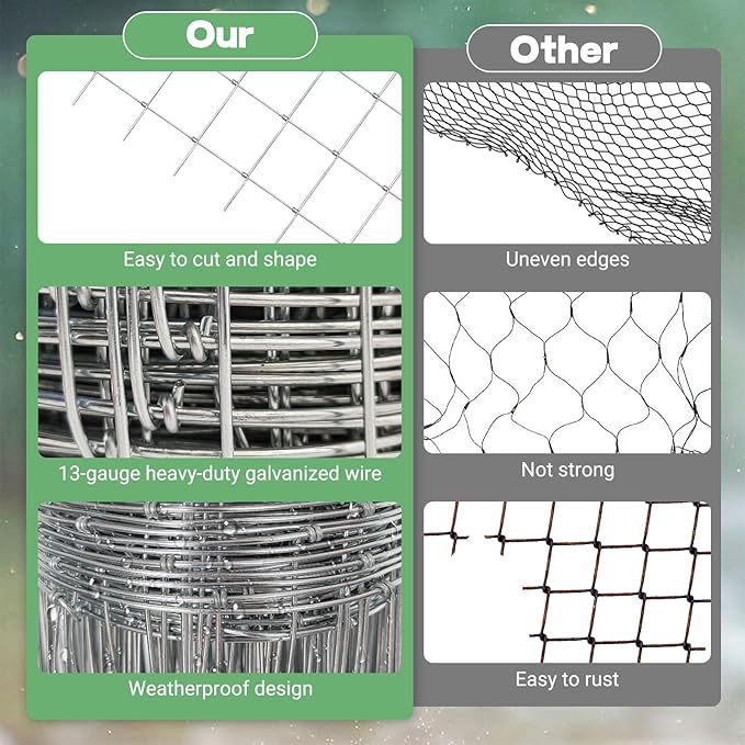 5ft x 164ft Farm Fence, Wire Fence Rolls, Galvanized Farm Fence, Cattle Fence, Hog Wire Fence Panels, Heavy Duty Wire Mesh for Deer, Pig, Sheep Enclosure for Yard, Garden, Field Use-13 Gauge