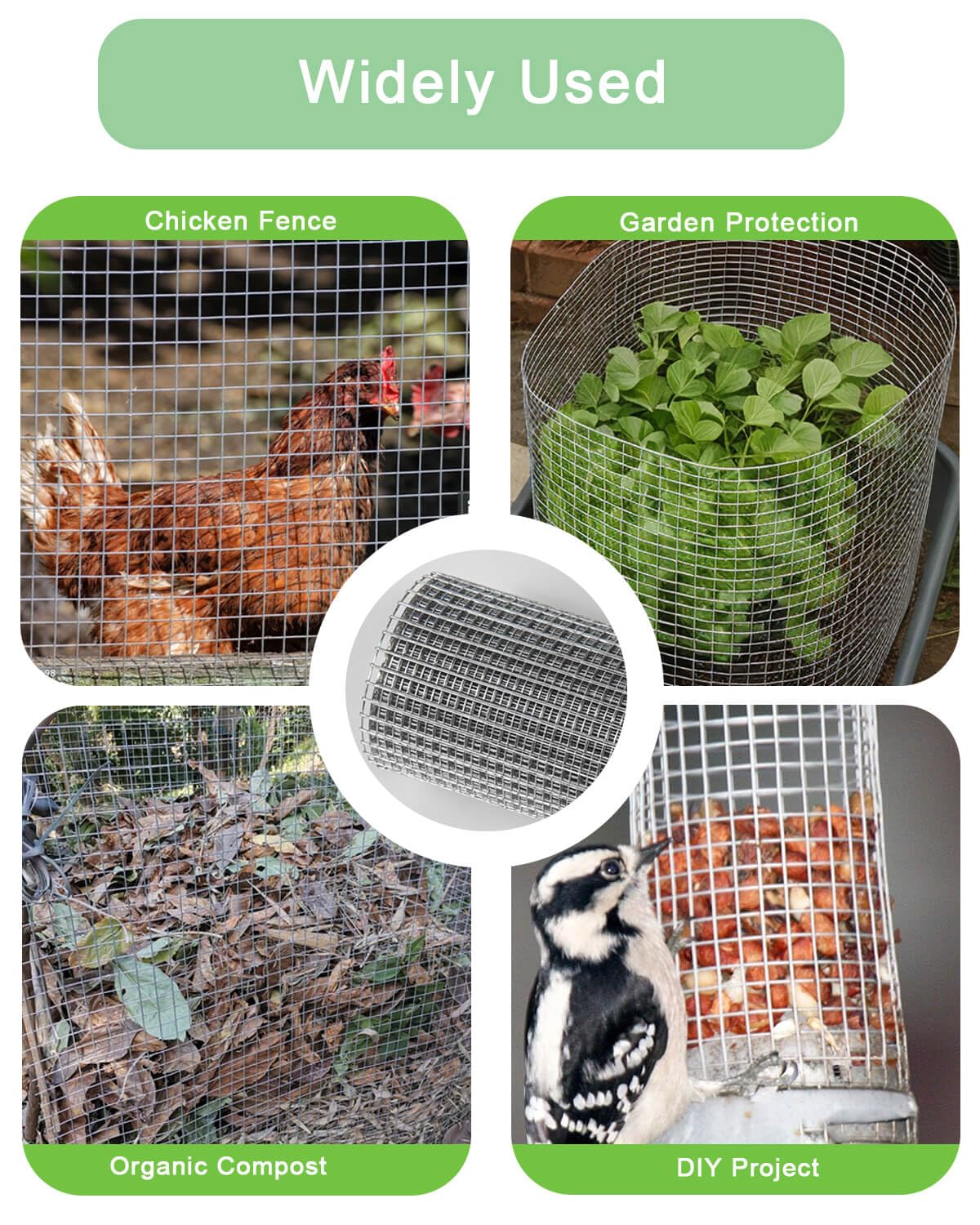 Hardware Cloth 16in x 10ft 1/2 Inch 19 Gauge, Hot-Dipped Galvanized Welded Wire Mesh, Low Carbon Steel, Animal Cage Wire Netting, Garden Wire Mesh