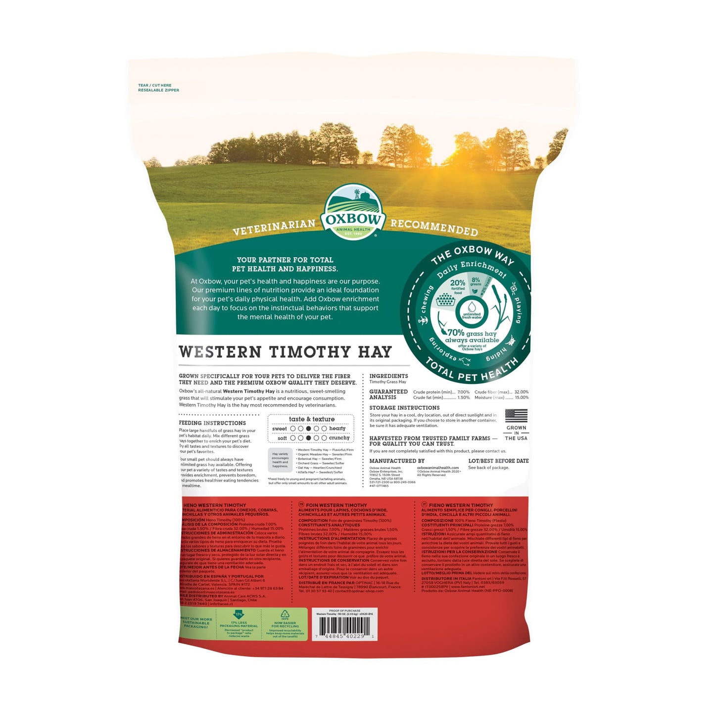 Oxbow Animal Health Western Timothy Hay, Guinea Pig Hay, Small Pet Bunny Supplies, All Natural Grass for Guinea Pig, Bunny, Chinchilla & Hamster, Oxbow Rabbit Supplies for Bunnies, 90 oz. bag