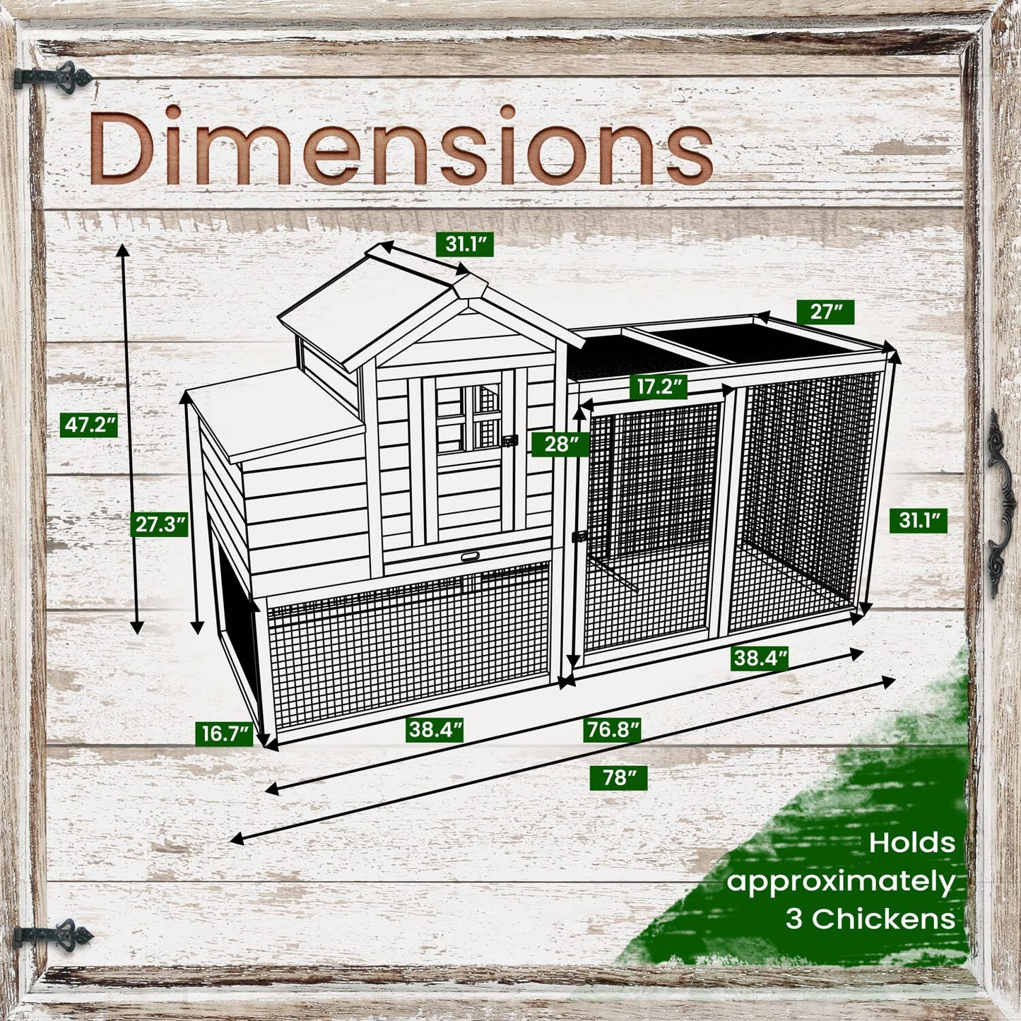 Hanover Outdoor Elevated Wooden Chicken Coop with Ramp, Nesting Box, Large Wire Mesh Run, Waterproof Roof, Removable Tray, Ventilated Fir Wood Chicken Run, Perfect for Backyard, Patio, or Lawn