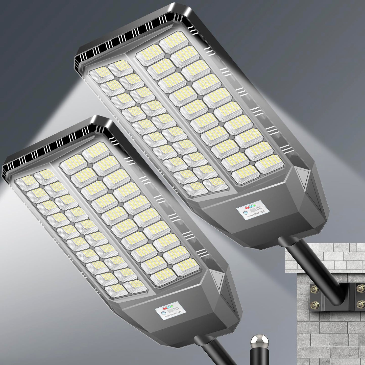 Adewalk 9000W Pro Large Solar Street Lights Outdoor with Thickened Shell, Commercial Grade Street Light Dusk to Dawn, Solar Lights Outdoor with Motion Sensor and Remote Control for Yard, Patio, 2 Pack