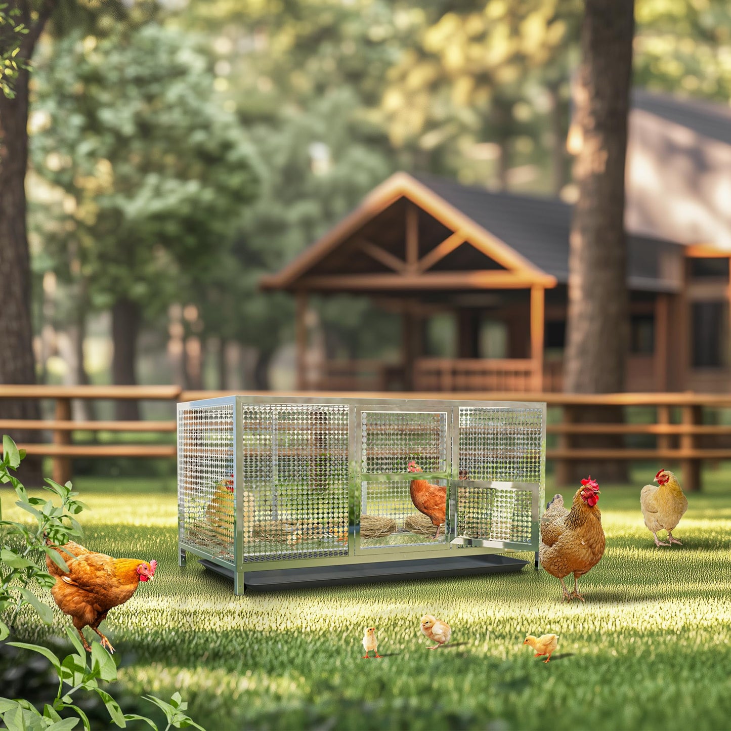 BingoPaw Outdoor Chicken Coop Cage: Heavy Duty Stainless Steel Chicken Coop Poultry Crate with Waterproof Cover - Indoor Pet Kennel with Feeding Door and Tray for Puppy Rabbits Duck Guinea Pig Cats