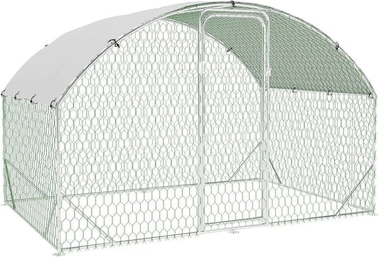Large Metal Chicken Coop, Walk-in Poultry Cage, Large Chicken Run with Waterproof & Anti-UV Cover, Chicken Coop Run with Lockable Doors for Outdoor, 9.8 x 6.5 x 6.5FT