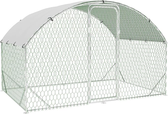 Large Metal Chicken Coop, Dome Shape with Tri-Supporting, Chicken Coop Run with Waterproof and Anti-UV Cover (6.6'L x 9.8'W x 6.6'H)