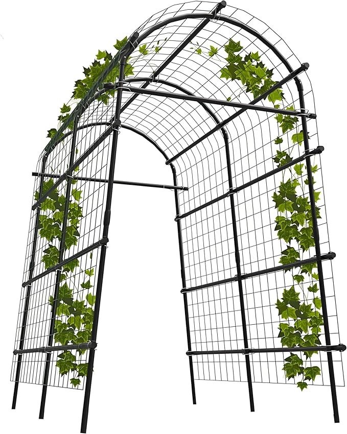 Garden Arch Trellis, 7.5FT Extra Tall Polyethylene-Coated Stainless Steel Garden Trellis for Climbing Plants, Vegetables, Flowers, Outdoor Pergola Arbor Wedding Party Decoration, Cucumber Trellis, Gar