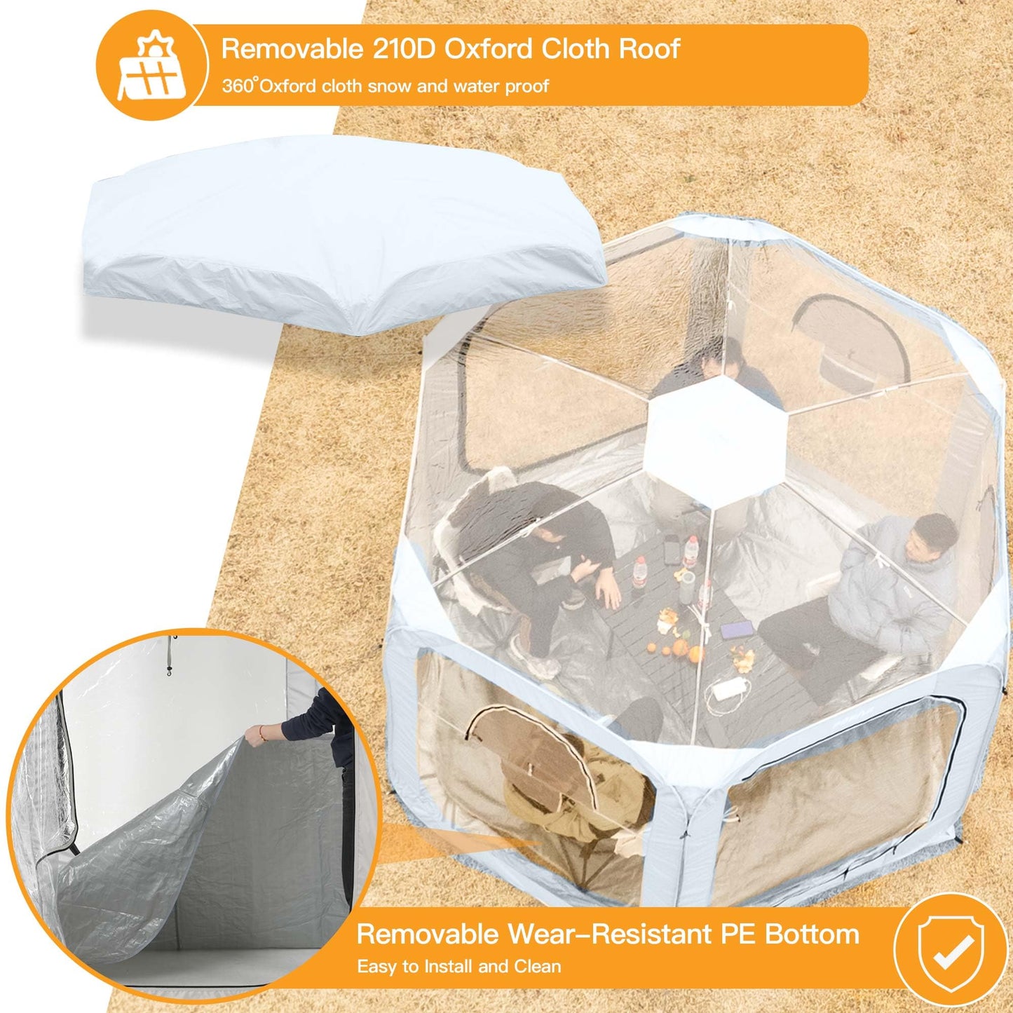 Porayhut Pop up Bubble Tent Screen House10’X10’Large Camping Sun Shelter,Weather and Cold Proof Pod with Detachable Sunshade Cloth,Waterproof Floor,2 Zipper Doors and 4 Mesh Breathable Windows