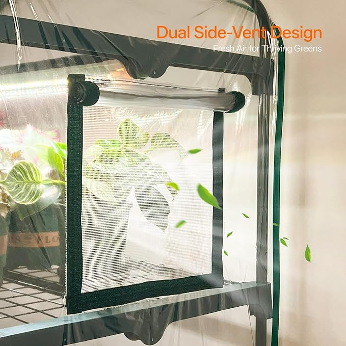 Bstrip Indoor Greenhouse with Grow Light, 5-Tier Large Green House, 5Pcs Grow Lights for Seed Starting with Timer, PVC Tent with Airflow Windows, Indoor Greenhouse Cabinet 40.2x18.9x74.8in