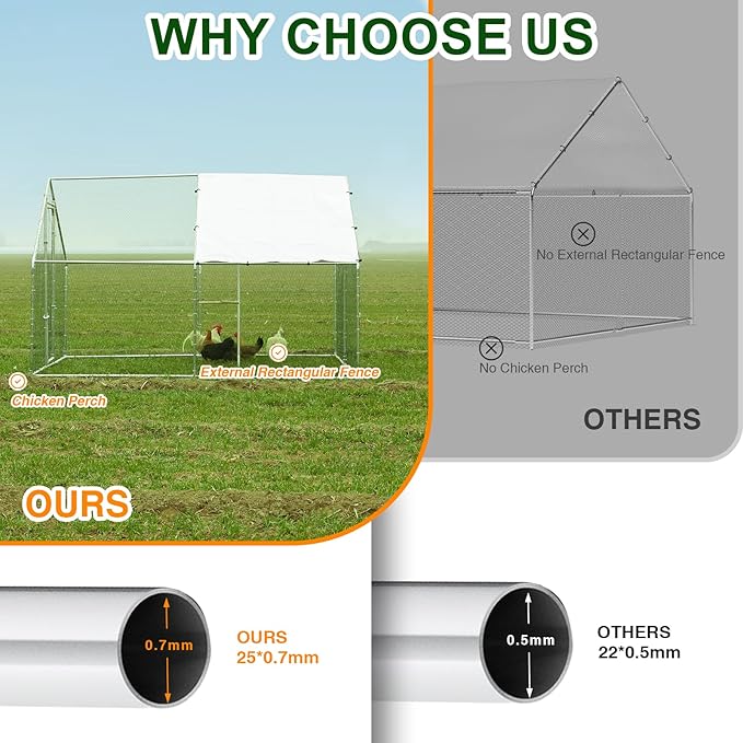 Large Metal Chicken Coop Chicken Runs for Yard with Cover Walk in Poultry Cage with Waterproof & Anti-UV Cover Heavy Duty Chicken Pen for Outdoor, Duck Rabbit Cage