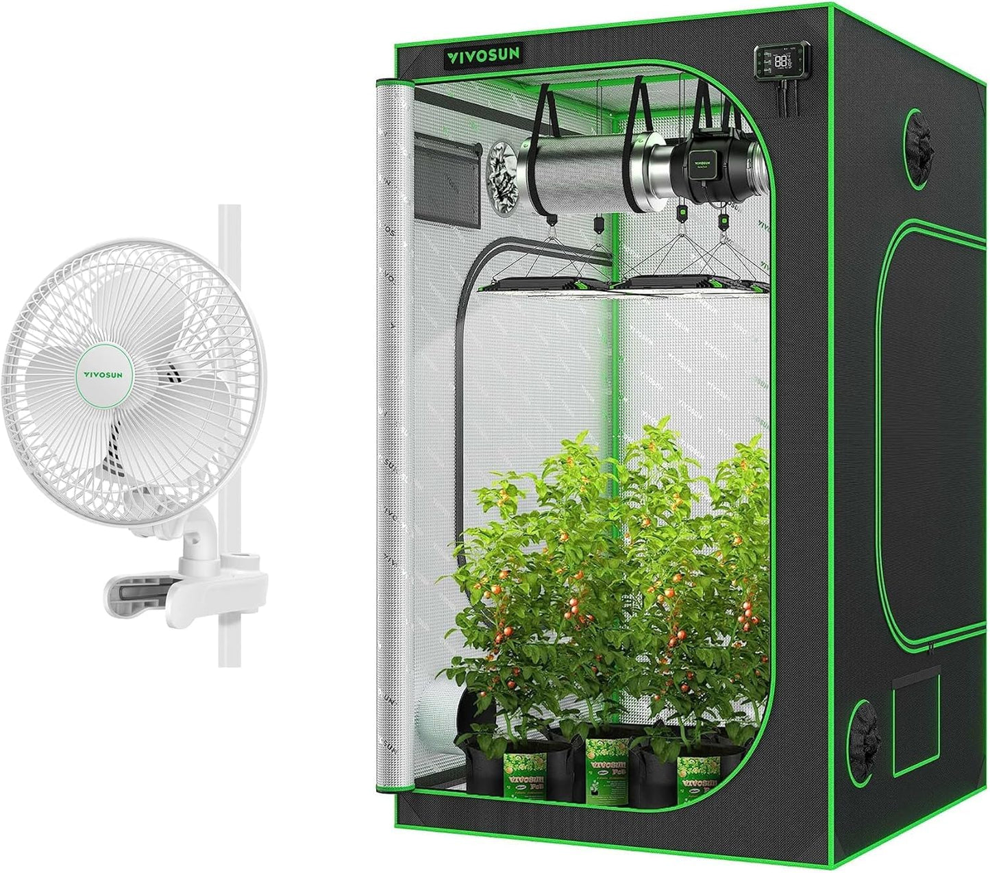 VIVOSUN S448 4x4 Grow Tent and AeroWave A6 Grow Tent Clip Fan Kit, High Reflective Mylar for Hydroponics Indoor Plant, Patented Portable Auto Oscillating Fan 6”