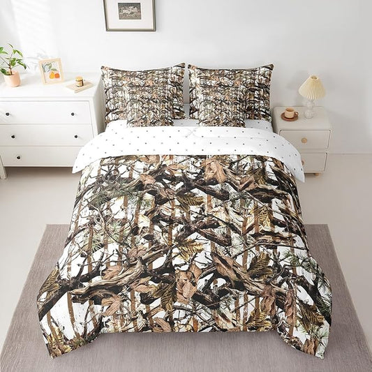 Feelyou Tree Branches 7 Pieces Bedding Set, for Kids Wild Hunting Bed Set Twin Size Botanical Tree Bed in a Bag with Comforter, Sheets, Pillowcases Bedroom Decor Nature Theme White Brown