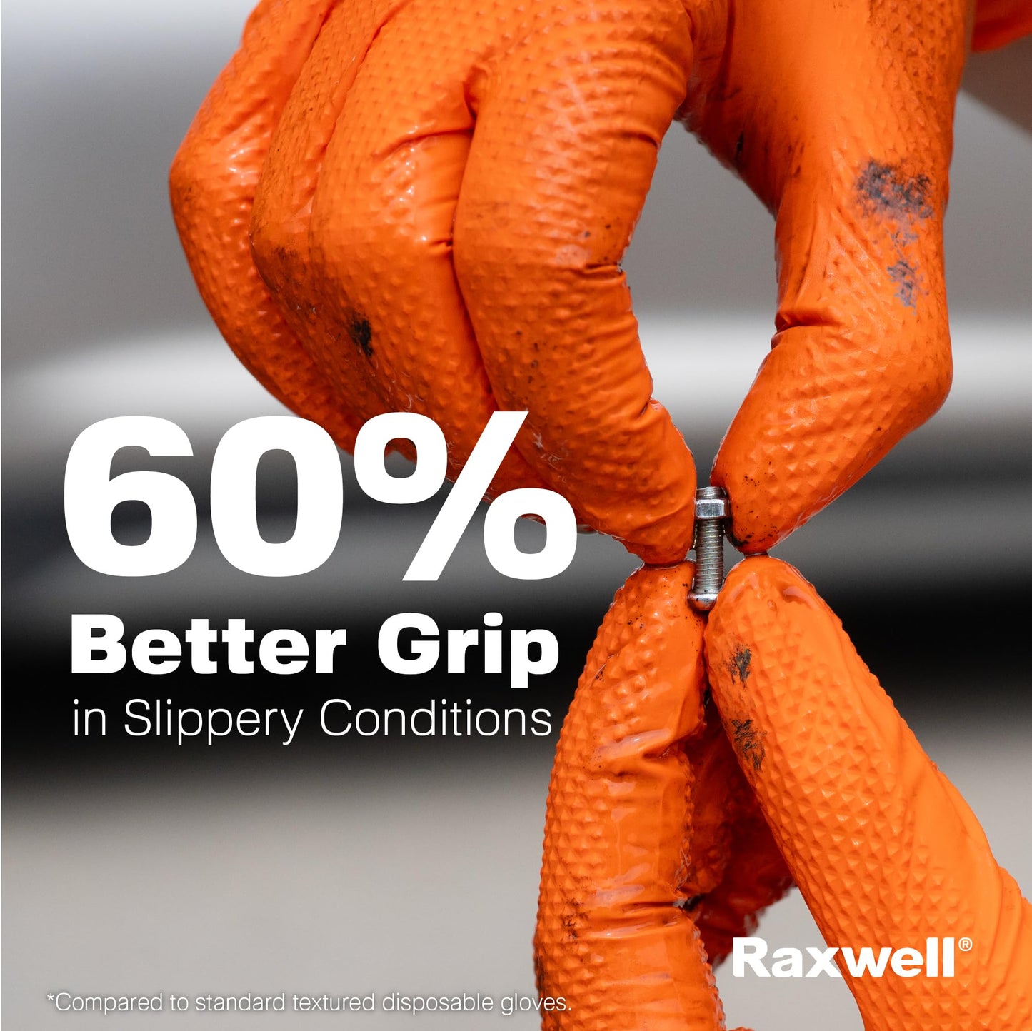 Raxwell Heavy Duty Disposable Orange Nitrile Gloves, X-Large, 8.5 Mil Thick, Raised Diamond Texture, Food Grade & Safe, Auto & Cleaning Nitril Gloves