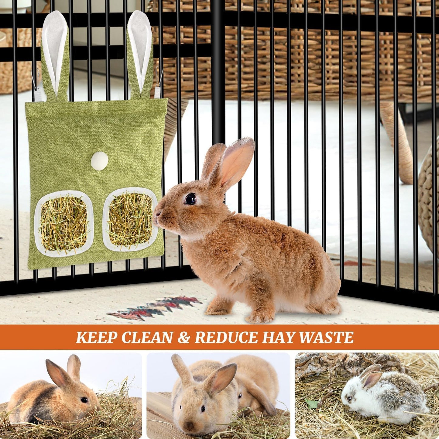 kaiolbly 2 Pack Hay Bag for Rabbits,Guinea Pig Hay Feeder Bags Washable Bunny Hay Bag for Chinchillas Hamsters Small Pets and Animal（11x 9.6 Inch ）