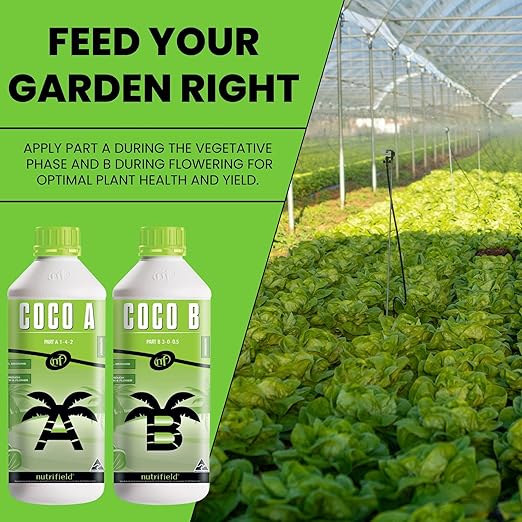 Plant Nutrients Liquid Fertilizer 500 ML A 1-4-2 & 500 ML B 3-0-0.5 Plant Food Support Plant Growth Throughout Entire Cycle Veg and Flower Indoor Outdoor Hydroponic Coco Garden (500 ml)