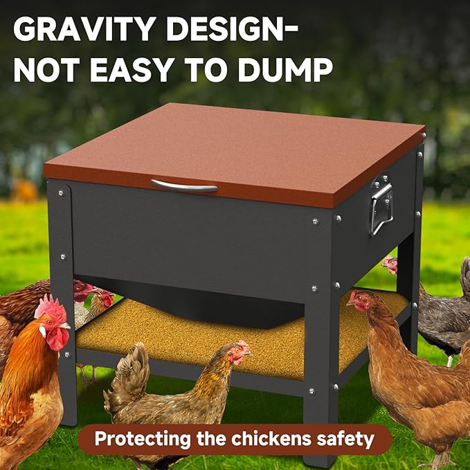 Automatic Chicken and Duck Feeder, 80 LBS Capacity Metal Chicken Feeder, Weatherproof Outdoor Gravity Feeding Barrel, No-Waste Feeder for Backyard Flock (Orange)