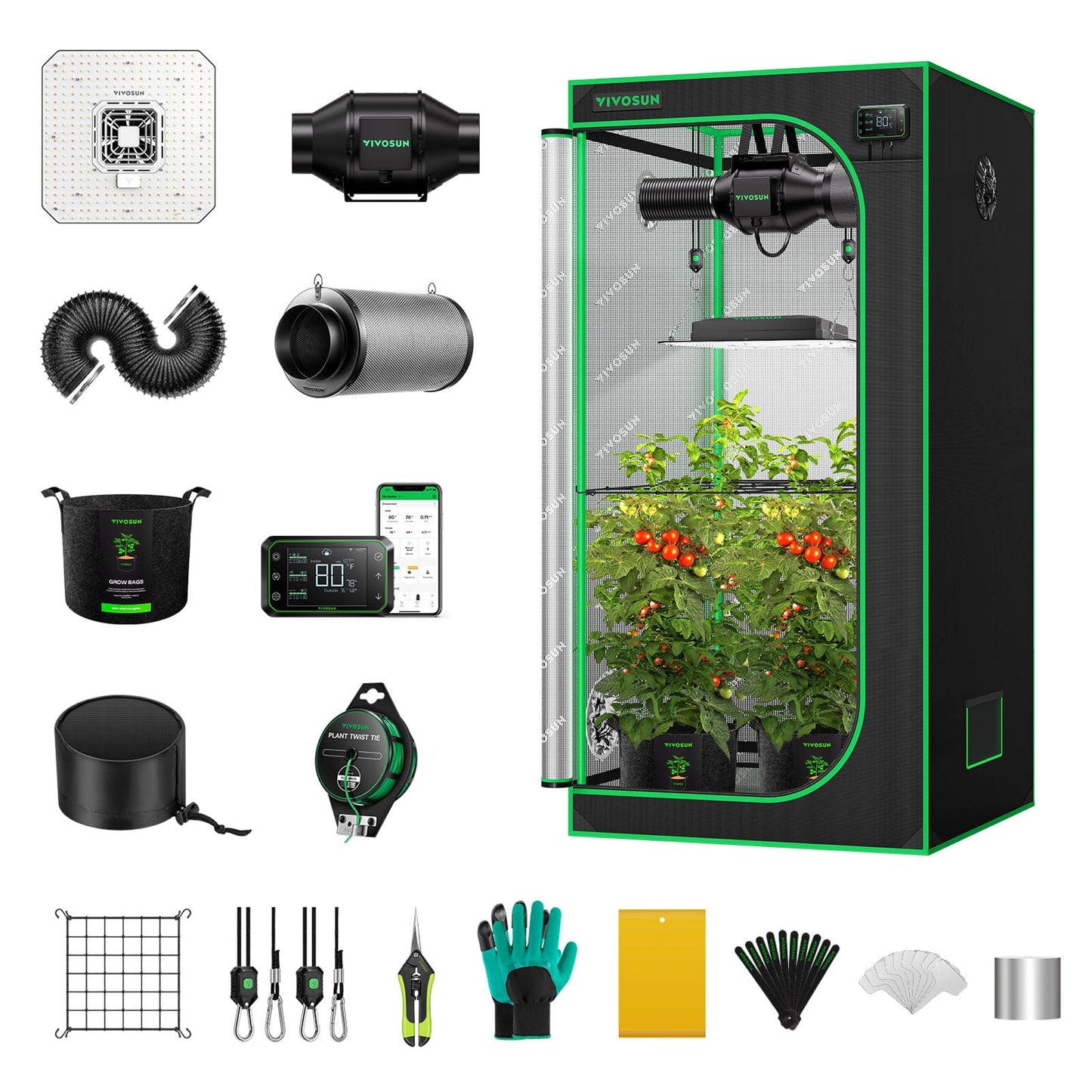 VIVOSUN GIY Smart Grow Tent System 2.7x2.7, WiFi-Integrated Grow Tent Kit, with Automate Ventilation and Circulation, Schedule Full Spectrum 150W LED Grow Light, and GrowHub E42A Controller