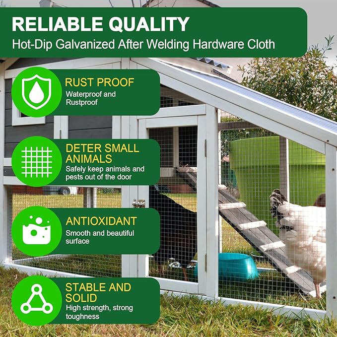 HOPERAN Hardware Cloth 1/2 Inch 48 x 50 ft 19 Gauge, Hot Dipped Galvanized After Welding, Square Chicken Wire Fencing Mesh Roll, Chicken Coop Wire Fence Raised Garden Bed Poultry Netting Cage