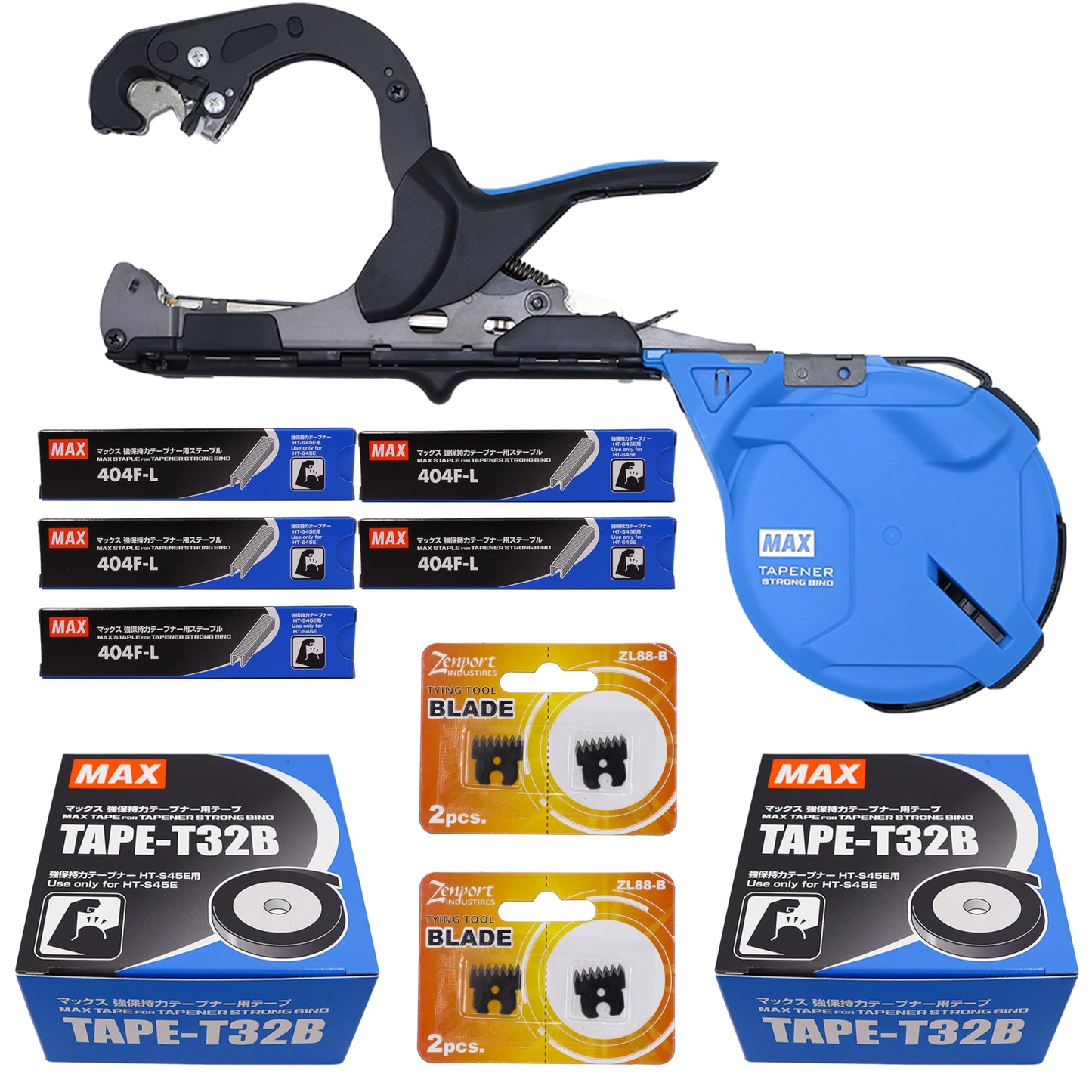 Generic MAX HT-S45E Strong Bind Tapener Plant Tying Tool Value Pack with Tape, Staples, & Replacement Blades, Blue, HT-S45E-VALUE