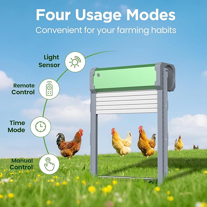 Automatic Chicken Coop Door Solar: Automatic Chicken Door - Solar Powered Chicken Coop Door with Timer & Light Sensor - Aluminum Alloy Chicken Door - IP65 Weather Proof - Remote Control- 4 Modes