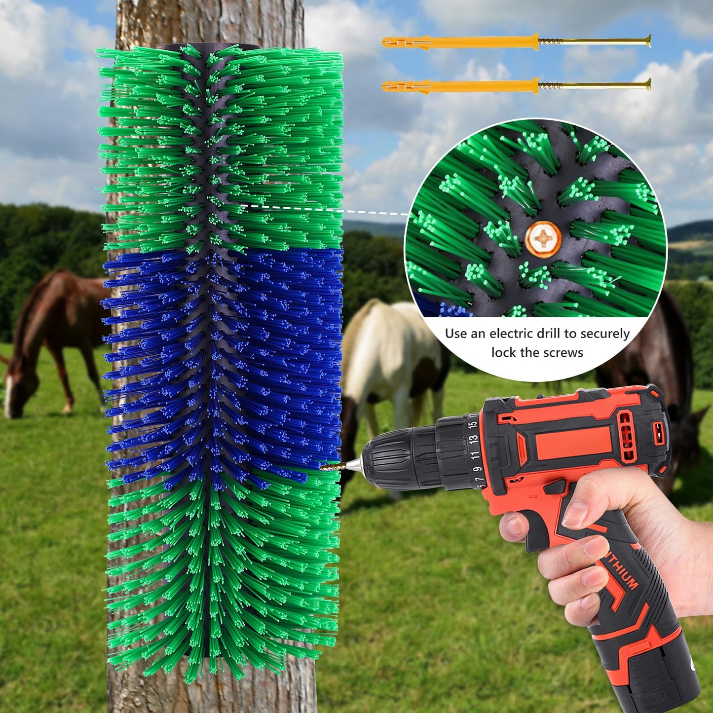 Livestock Scratching Brush, 2PCS Horse Grooming Brushes Kit With 8PCS Screws For Cow Goat Cattle Sheep Pig Full Massage, Relieve Itching on Back, Remove Harmful Parasites, Dead Skin, Dirt