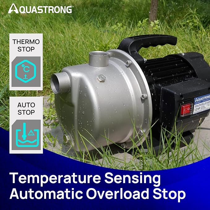 Aquastrong 1.2 HP Portable Shallow Well Pump, 1209 GPH, 115V, Stainless Steel, Sprinkler/Water Transfer Draining Irrigation Pump for Lawn