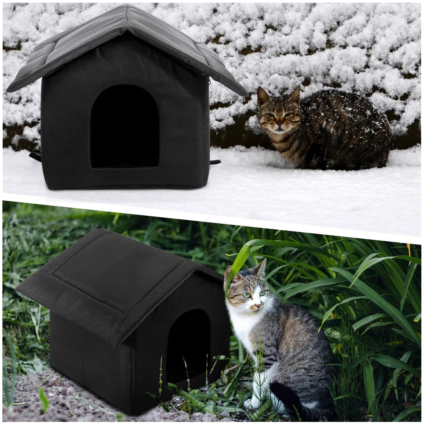 Soaoo 3 Pcs Cat Houses for Outdoor Stray Cats Shelter Weatherproof Outside House Indoor Foldable Pet Cave with Tent Stakes for Wild Animal Dogs(Pure Black Style)