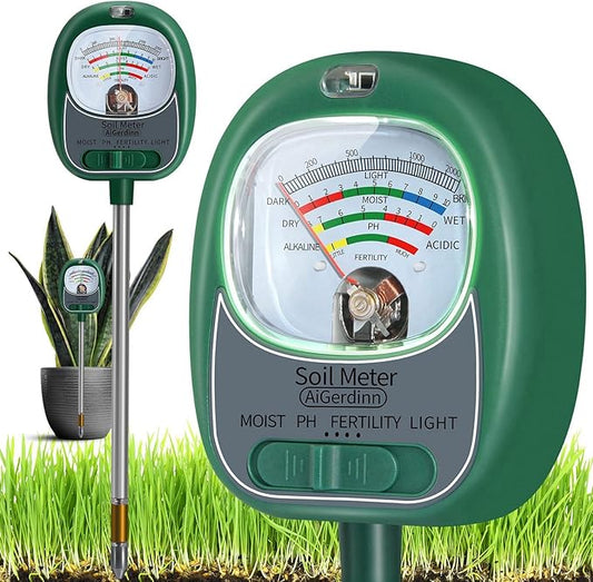 Soil Tester, Soil Moisture Meter/Soil pH Meter/Sun-Light/Fertility for Gardening, Large Dial Soil pH Tester Plant Water Meter for Indoor&Outdoor Garden,Farm Soil Test Kit-DeepGreen