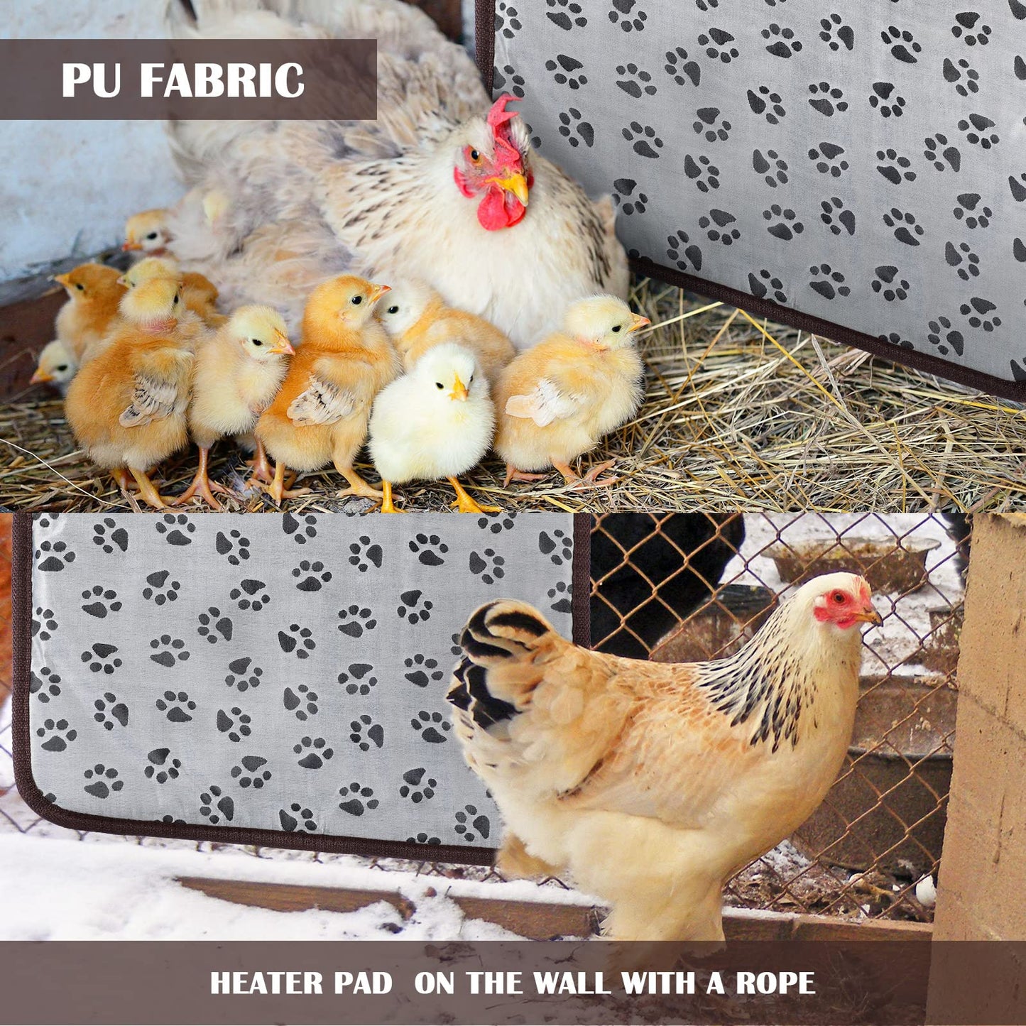 Chicken Heating Pad Chicken Coop Heater 110V Power 20W Electric Heating Mat Heated Bed Adjustable Pad Blankets Warming Bed Mats with Chew Resistant Cord for Pet Supplies