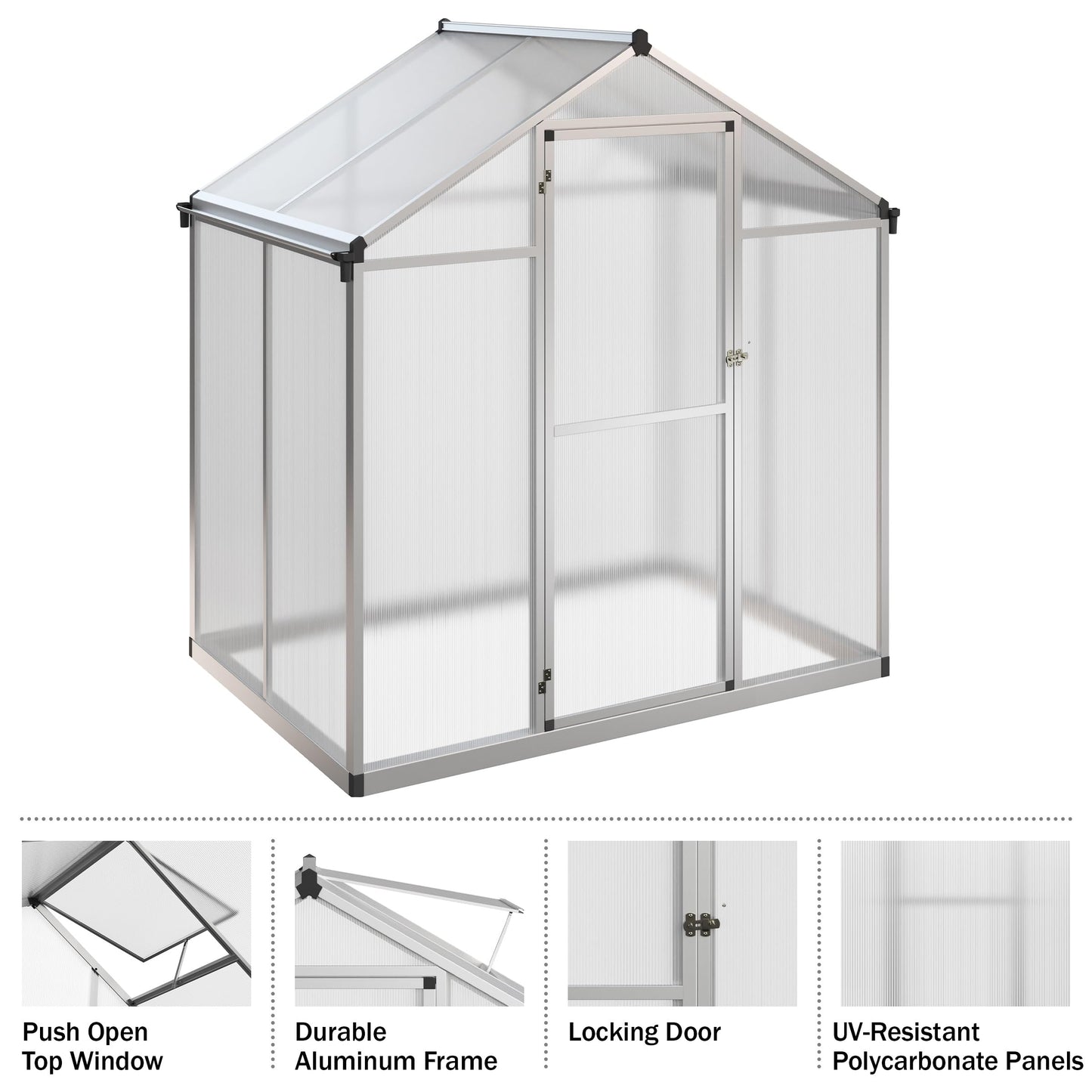 Walk in Greenhouse - 4ft x 6ft Outdoor Green House with Roof Vent and Rain Gutter - Sturdy Polycarbonate Panels with Aluminum Frame by Home-Complete