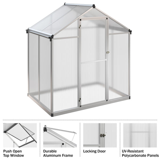 Walk in Greenhouse - 4ft x 6ft Outdoor Green House with Roof Vent and Rain Gutter - Sturdy Polycarbonate Panels with Aluminum Frame by Home-Complete