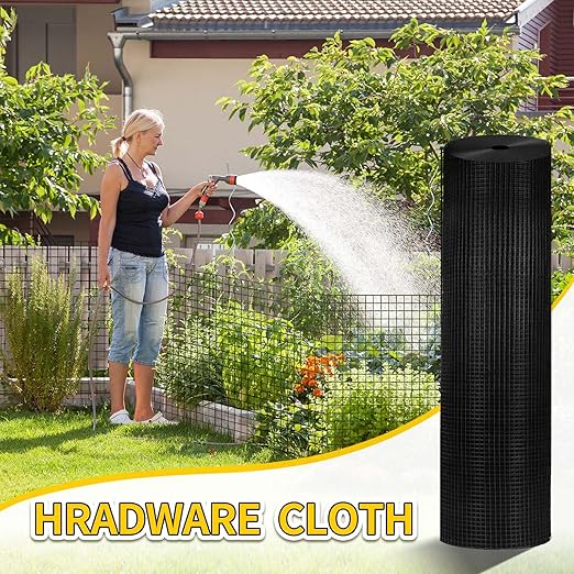 Hardware Cloth, 1/2 inch 48" x 50' Galvanized Chicken Wire Fence, 19 Gauge Vinyl Coated Wire Mesh Roll, Black Welded Wire Fencing Roll Gopher Wire Mesh Roll for Garden Fencing Rabbit Snake Wire