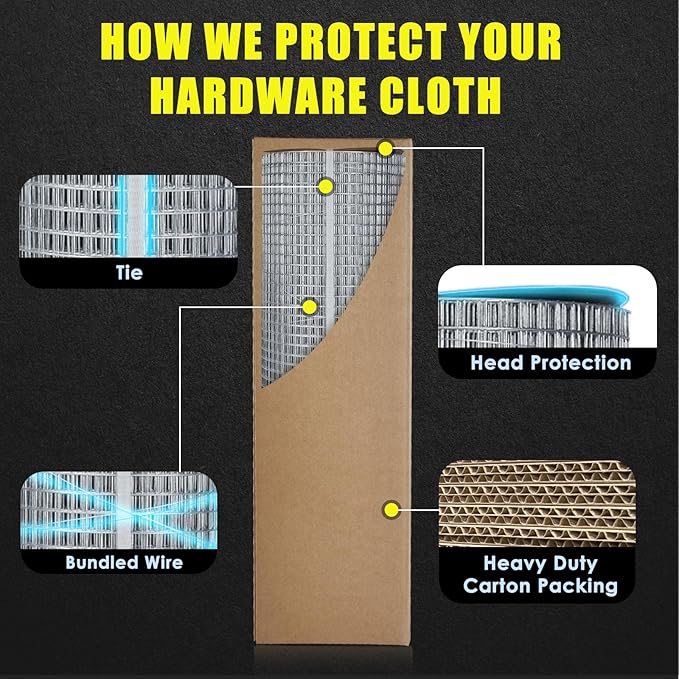 GOLDPEAK GoldPeak Hardware Cloth 60 inches x 100 Foot with 1/2 inch Mesh 19 Gauge - Chicken Wire Fencing Galvanized Wire Mesh Roll Gopher Wire Raised Garden Bed Rabbit Wire