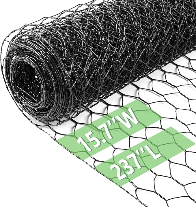 Chicken Wire 15.7 in x 237 in Poultry Wire Netting Hexagonal Galvanized Mesh Garden Fence Barrier for Pet Rabbit Chicken Fencing(PVC-Coated)