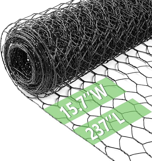 Chicken Wire 15.7 in x 237 in Poultry Wire Netting Hexagonal Galvanized Mesh Garden Fence Barrier for Pet Rabbit Chicken Fencing(PVC-Coated)