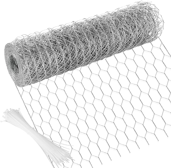 Chicken Wire 13.7 in x 393.7 in Poultry Wire Netting Hexagonal Galvanized Mesh Garden Fence Barrier for Pet Rabbit Chicken Fencing with 100 Pcs Cable Zip Ties