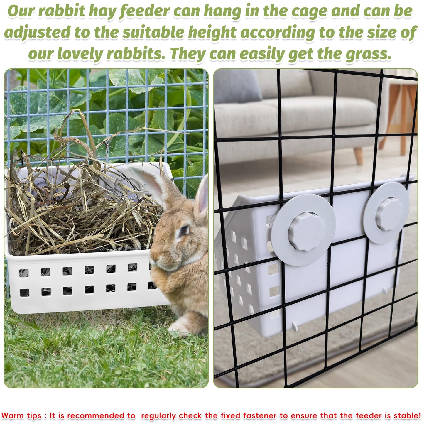 PINVNBY Hay Feeder for Rabbits, Less Wasted Hay Rack Manger, Hanging Guinea Pig Rabbit Hay Holder for Bunny, Chinchilla, Guinea Pig, Plastic Food Bowl Use for Grass & Food (Small Size)